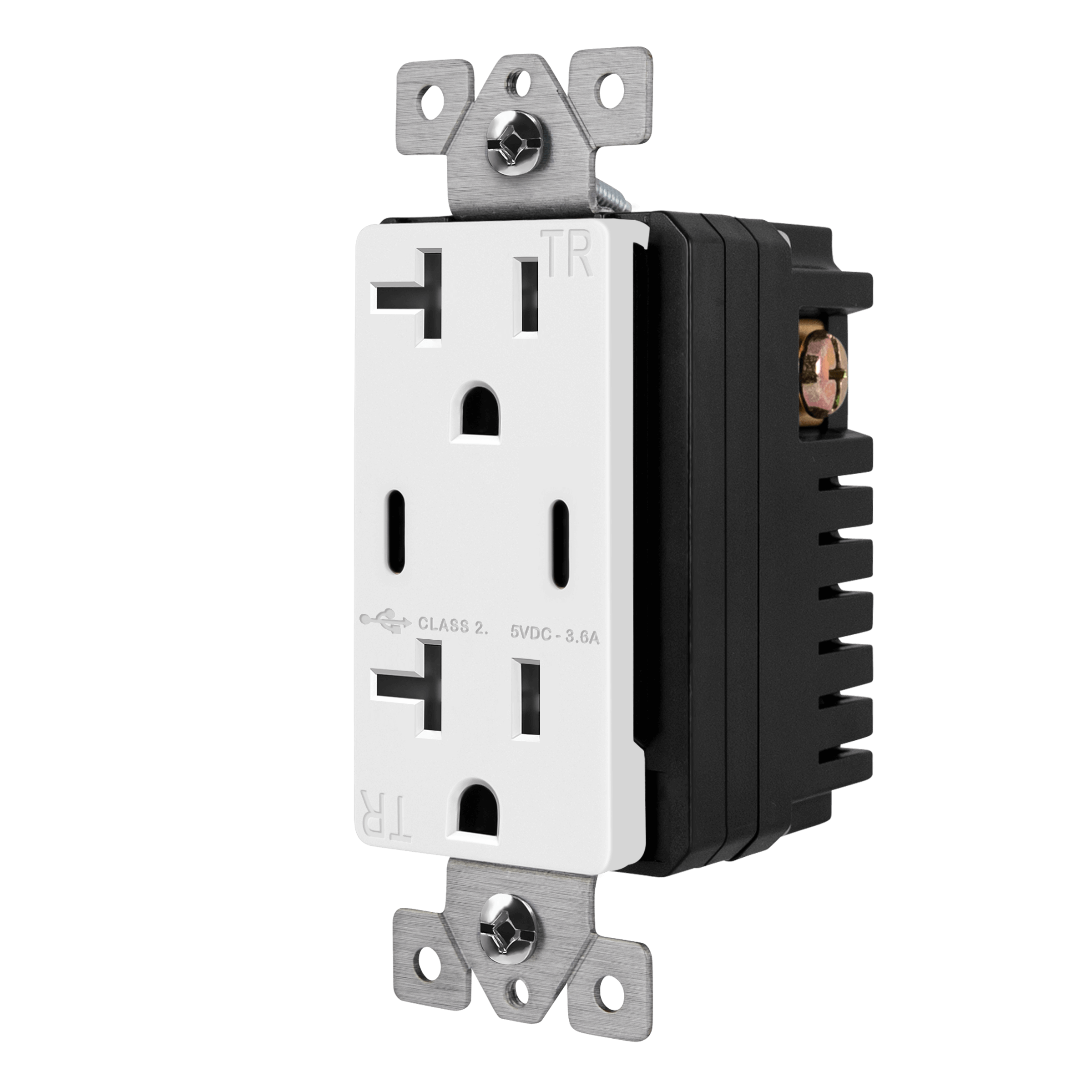 Dual USB-C Charger Outlet, Tamper-Resistant 20A Duplex Receptacles - White view 3
